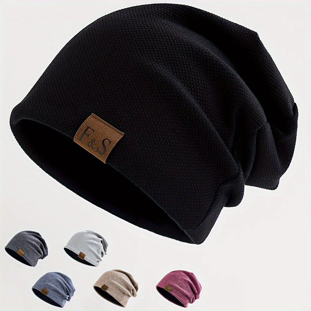 Men's Cotton Polyester Beanie Hat with Alphabet Pattern, Stretch, Casual Winter Gift