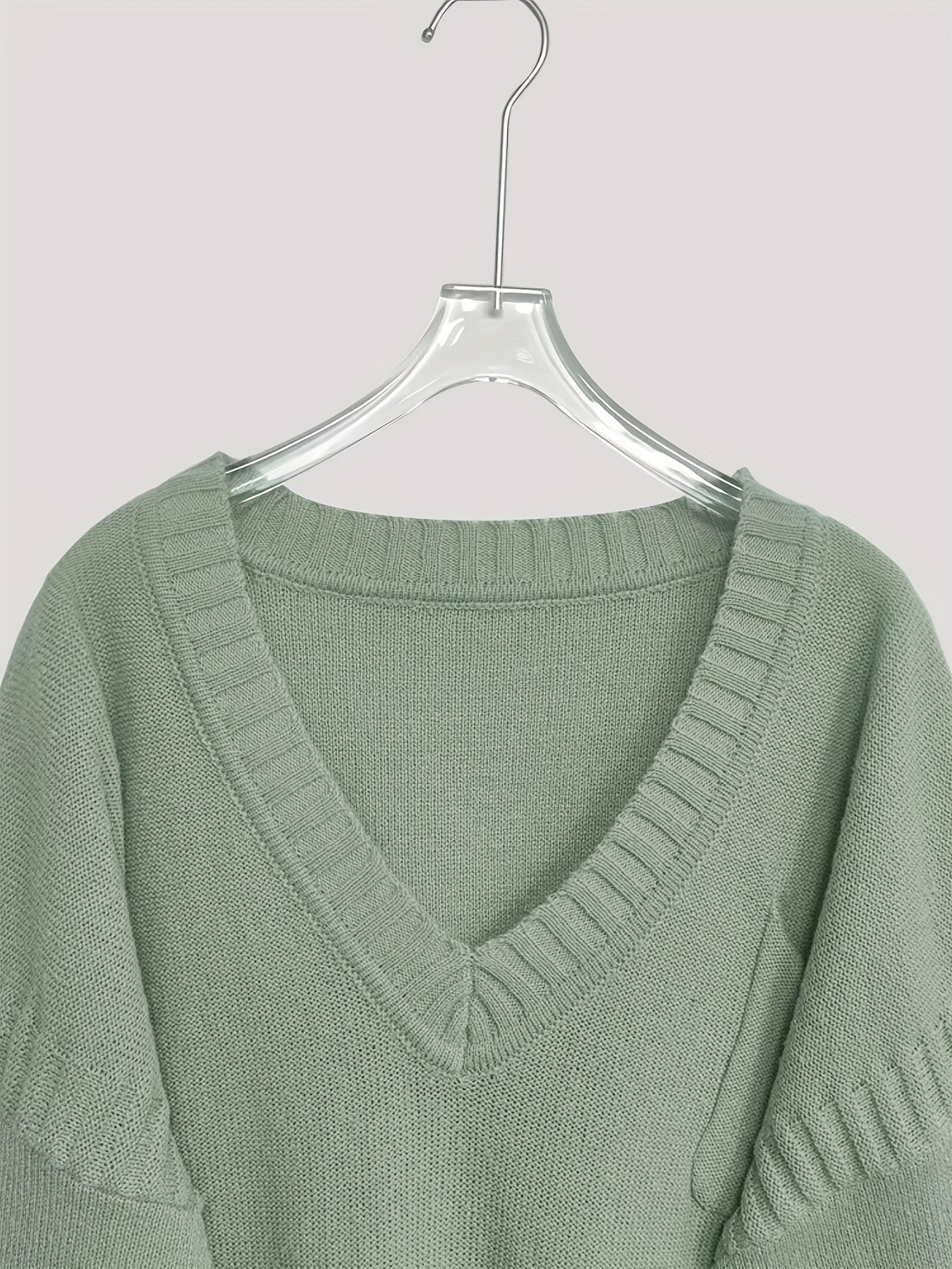 Plus Size Women's V-Neck Oversized Sweater Black Longline Casual Pullover