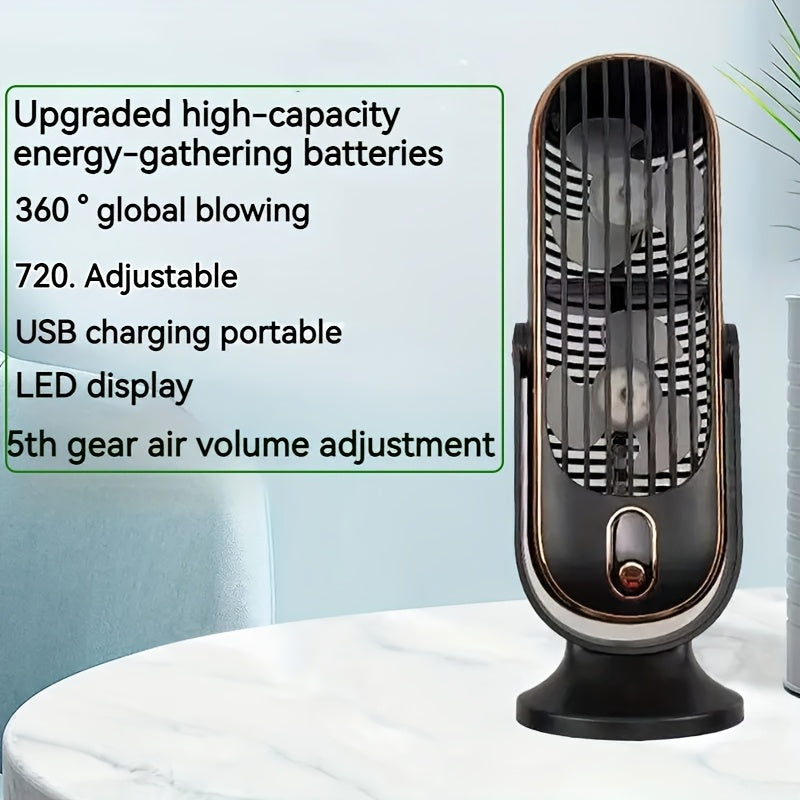 Portable Mini Fan with Digital Display, 5-Speed, USB Rechargeable for Travel and Office