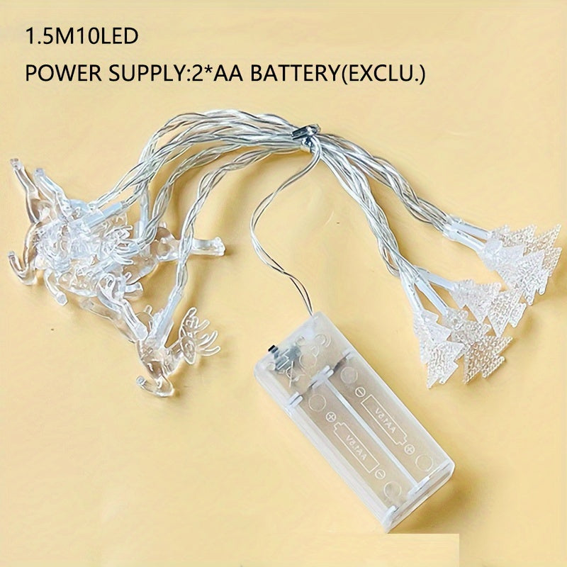 Luces de cadena para árbol de Navidad con diseño de alce y copo de nieve, alimentadas por batería, decoración interior