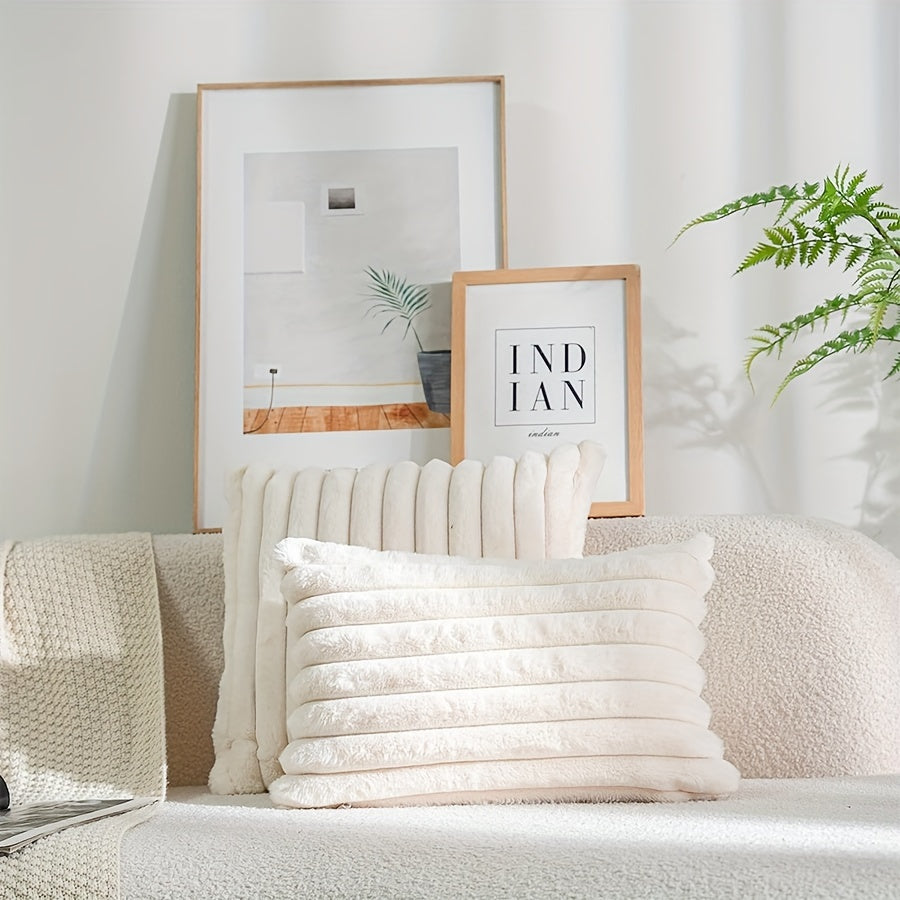 Faux Rabbit Fur Throw Pillow Cover Soft Plush Cozy Nordic Style Machine Washable