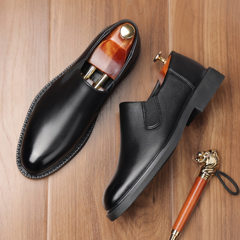 Men's Leather Slip-On Dress Shoes Business Casual Pointed Toe All-Season