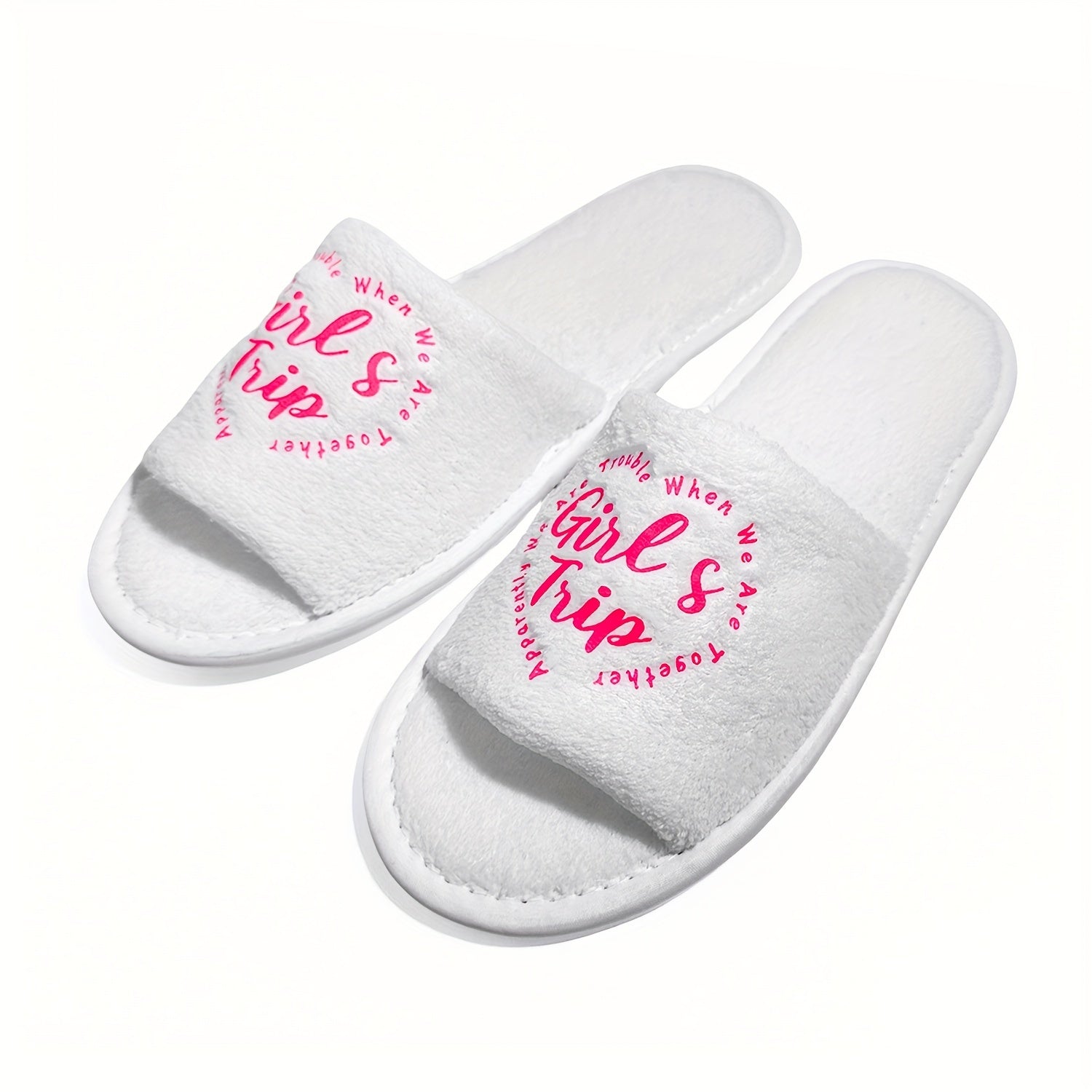Women's Plush Open-Toe Slide Slippers with Hot Pink Print, Lightweight and Comfortable