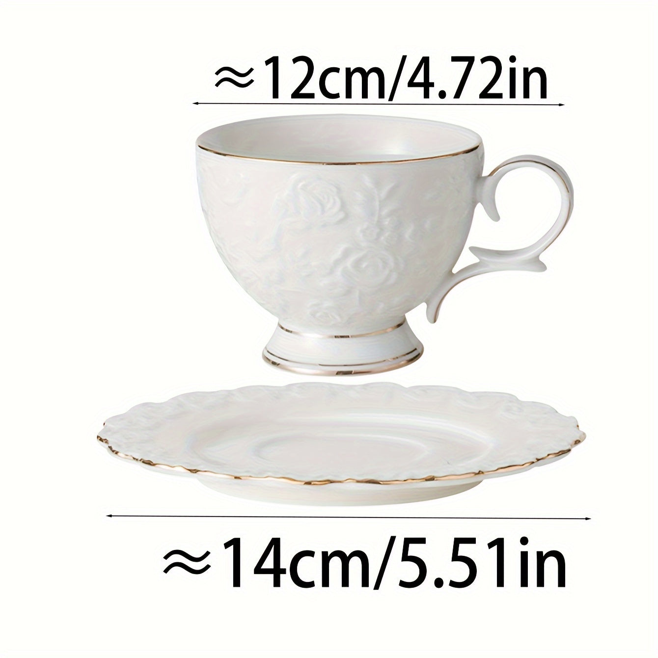 European Style Gilded Ceramic Coffee Cup and Saucer Set Embossed Gold Edges for Tea Latte Breakfast