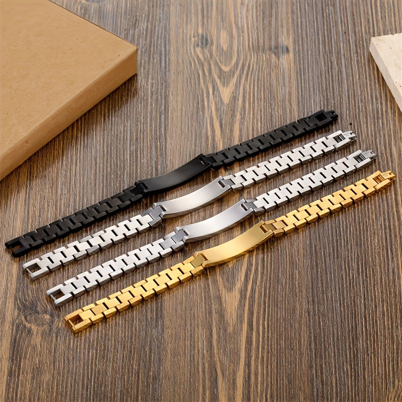 Pulsera de acero de titanio grabado con baño de oro para hombres, regalo del Día del Padre