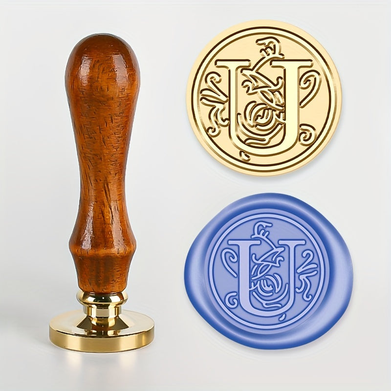 Wax Seal Stamp Set with 26 Letters Brass Head and Retro Wood Handle for Invitations and Gift Wrapping