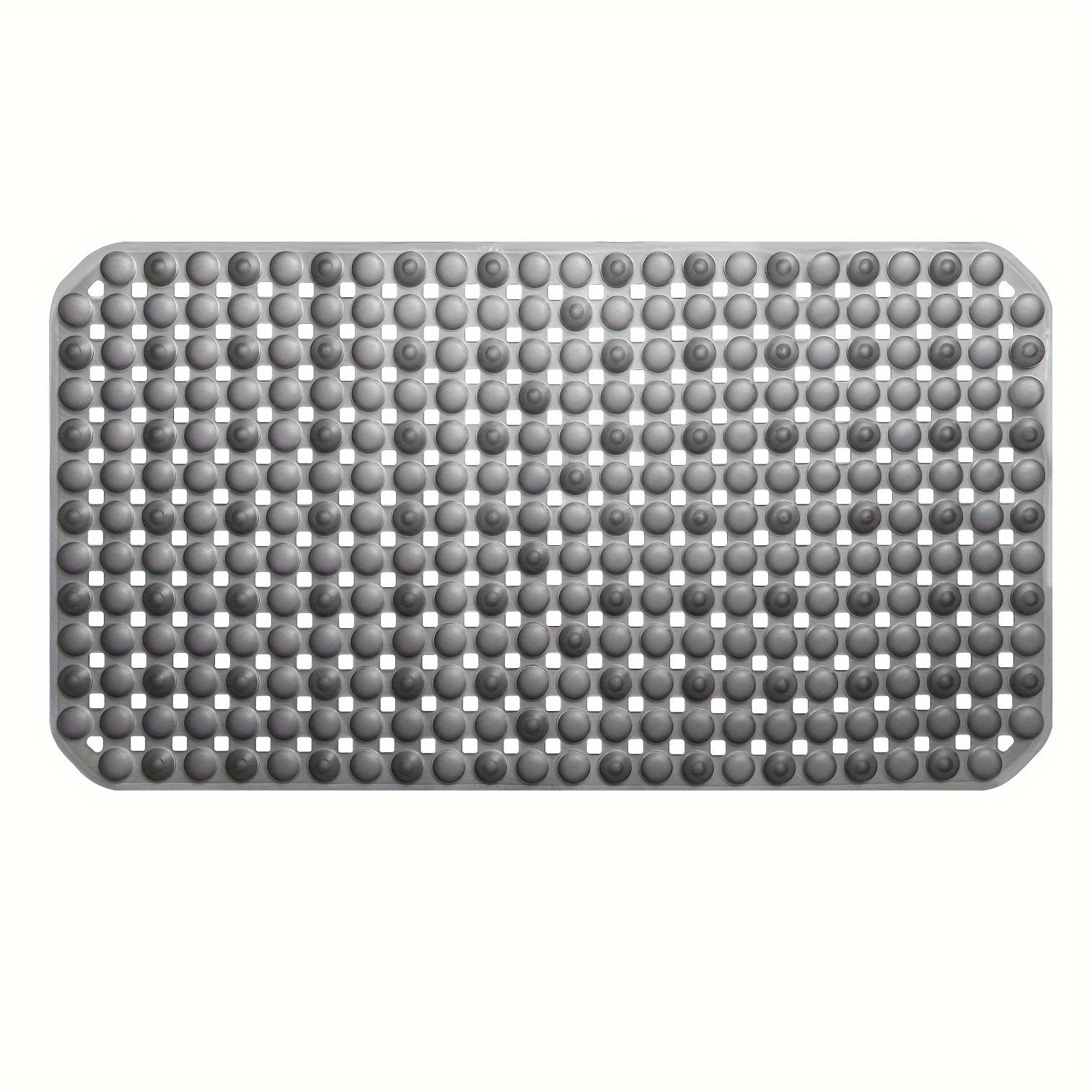 Alfombra antideslizante para bañera de PVC gris claro con ventosas y orificios de drenaje