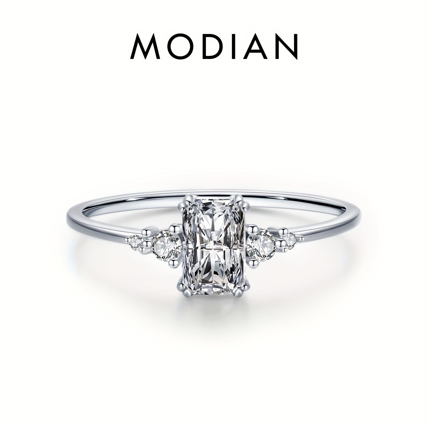 Sterling Silver Rectangle Zirconia Ring for Women Wedding Jewelry