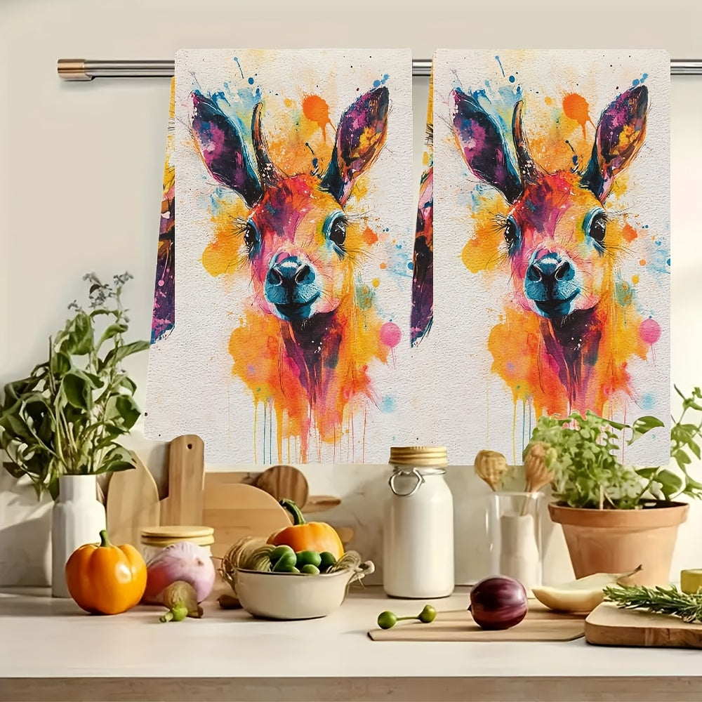 Set of 2 Vibrant Giraffe Kitchen Towels, Ultra Soft, Highly Absorbent, 16x24 Inches