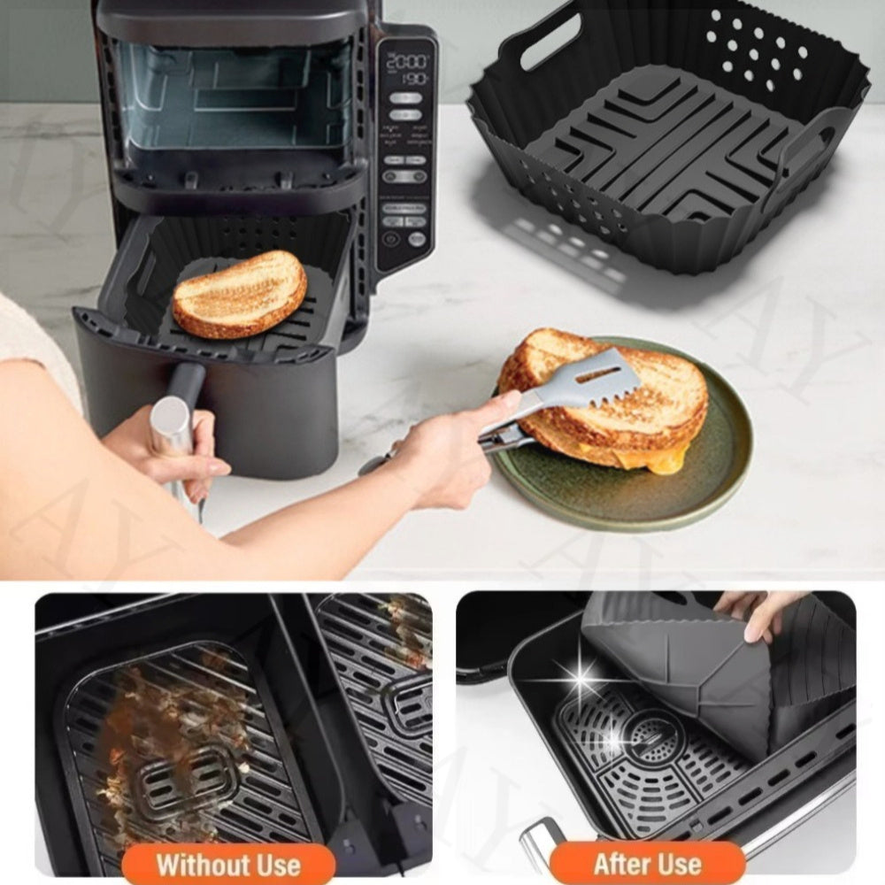 Kvadrat savatlar uchun silikondan tayyorlangan havo fritözining qoplamasi, yopishqoq bo'lmagan, issiqlikka chidamli, idish-tovoq mashinasida tozalash mumkin