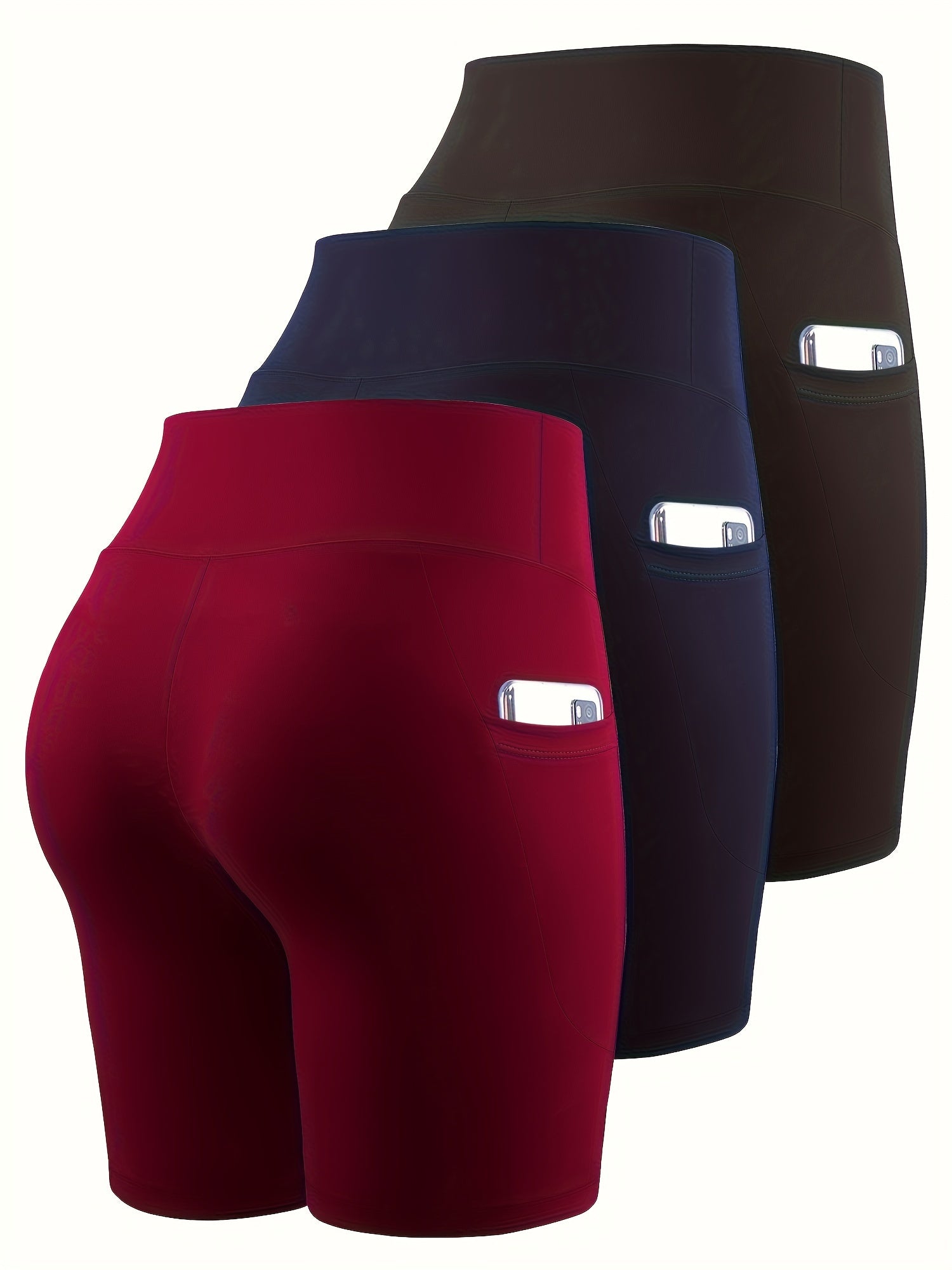 Women's High-Waist Biker Shorts Plus Size Crescent Moon Pockets Stretchy Polyester