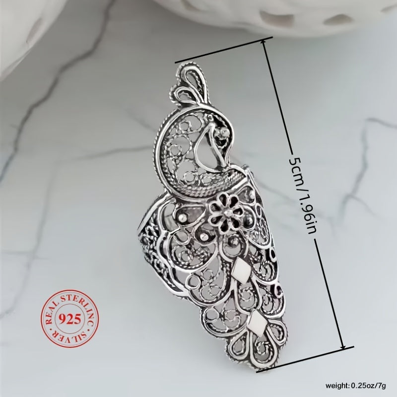 Sterling Silver Peacock Hollow Ring Bohemian Style Wedding Anniversary Gift