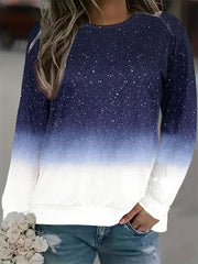 Sudadera de manga larga con estampado ombré de purpurina para mujer talla grande