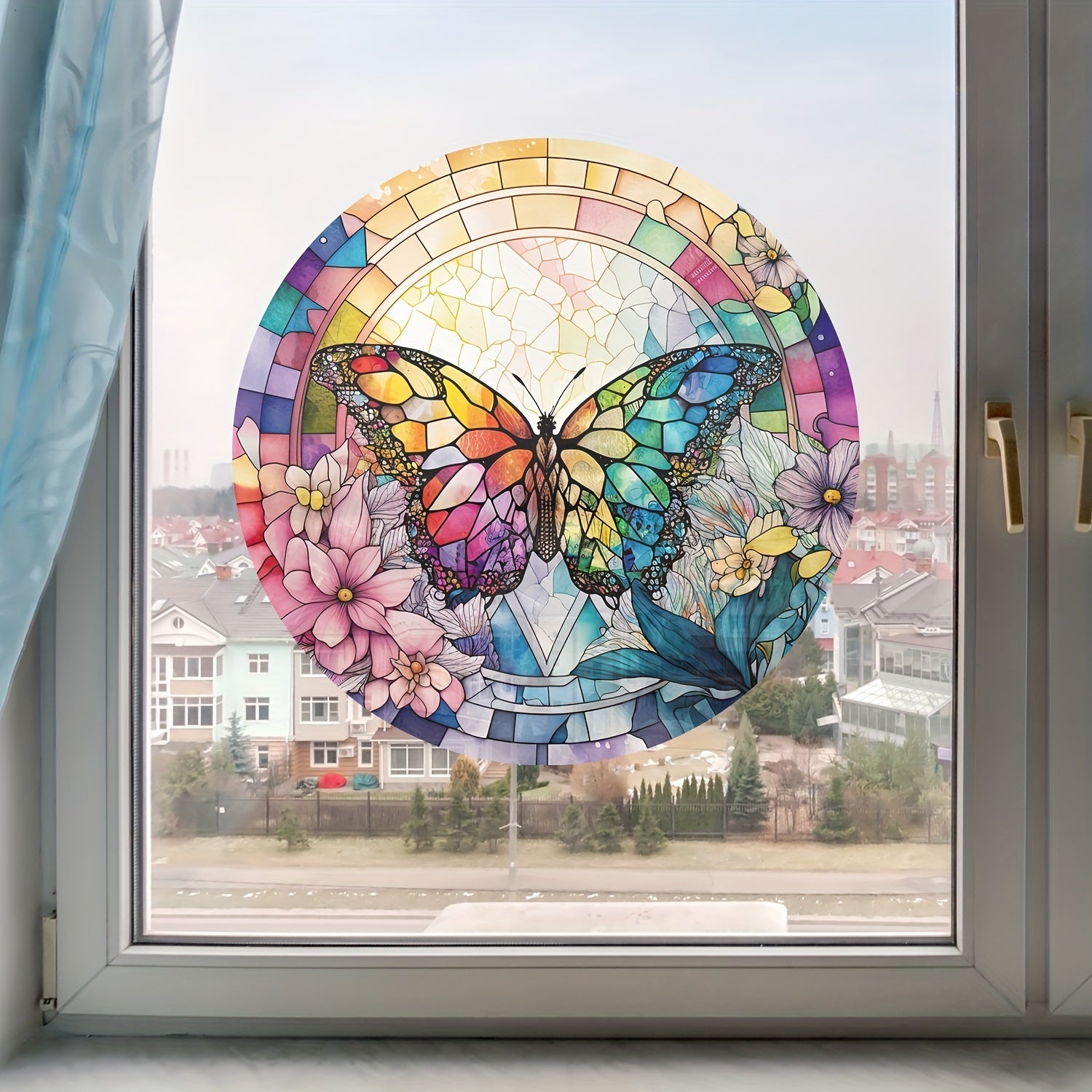 Vibrant Double-Sided Floral Vinyl Window Decal Butterfly Static Cling Decor