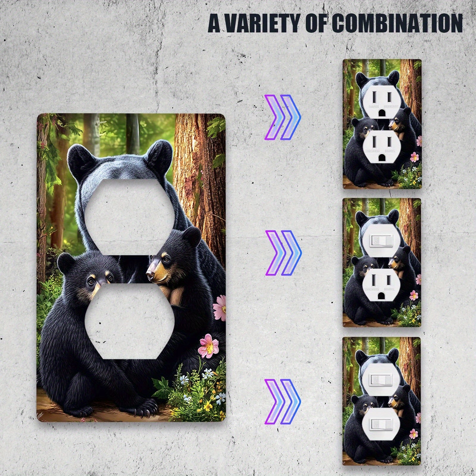 Cubierta decorativa de pared Black Bear Art para interruptores de luz, 1 paquete