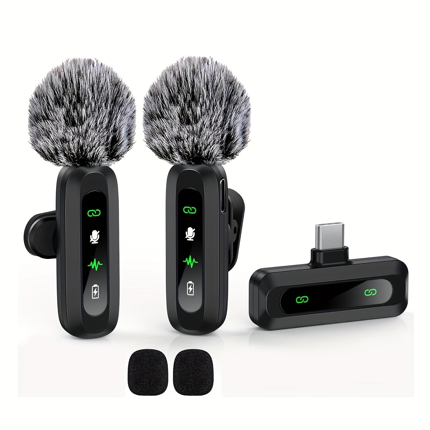 Wireless Clip-On Microphone with One-Click Recording USB-C Charging and Battery Indicator