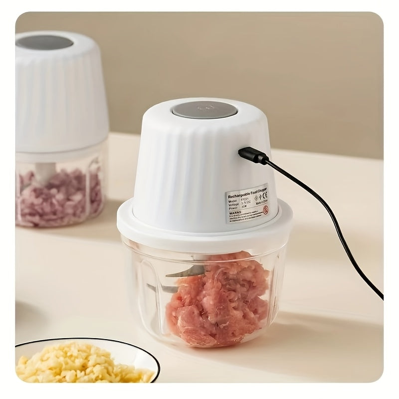 Mini Kitchen Sarimsoq bosish va maydalash, USB bilan qayta zaryadlanadigan elektr maydalagich, Sarimsoq, yong‘oq va ziravorlar uchun 3-in-1 oziq-ovqat protsessori, bardoshli plastmassa konstruktsiya.