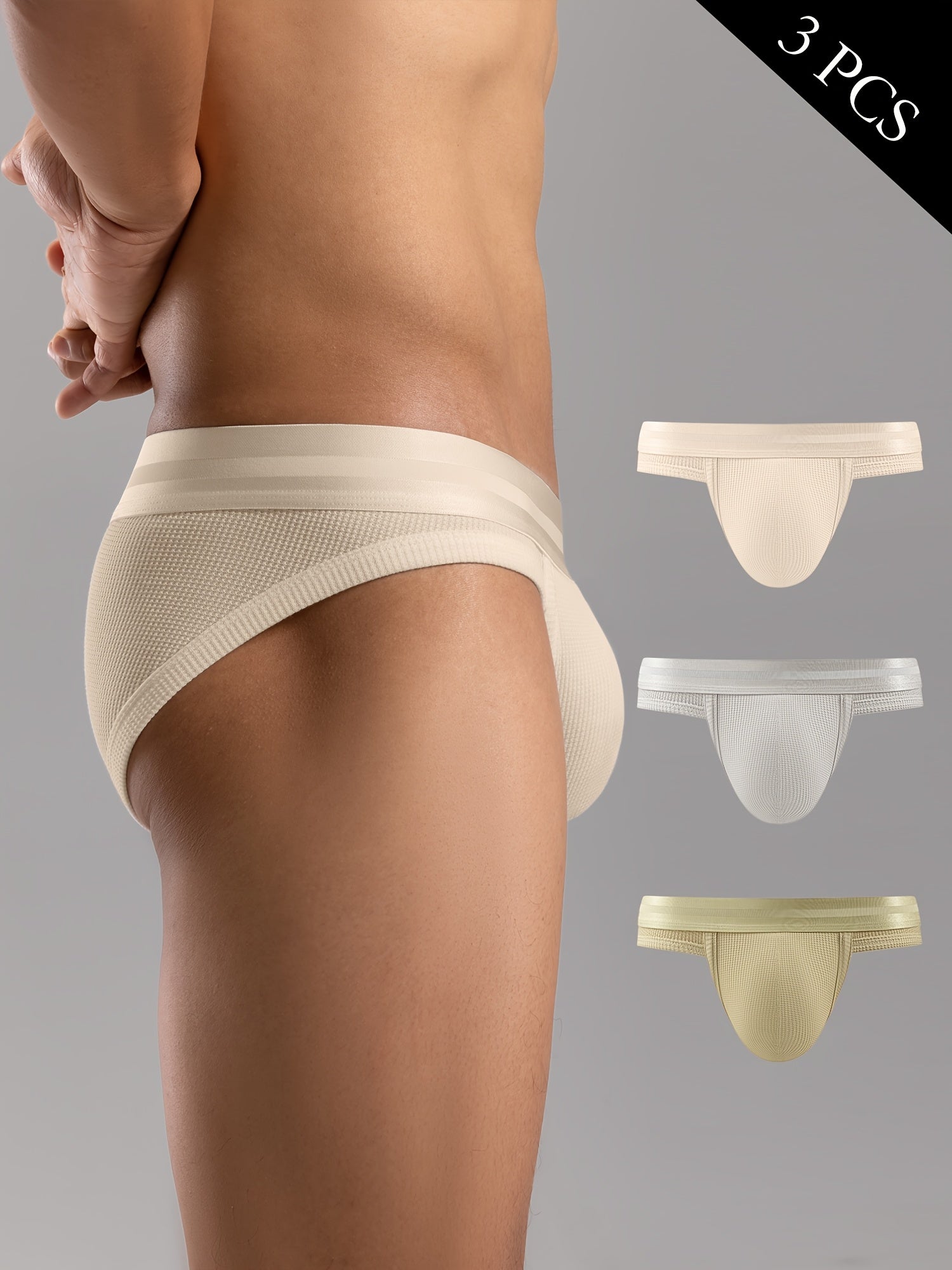 Men's Breathable Solid Color Triangle Briefs with Large Pouch 3-Pack