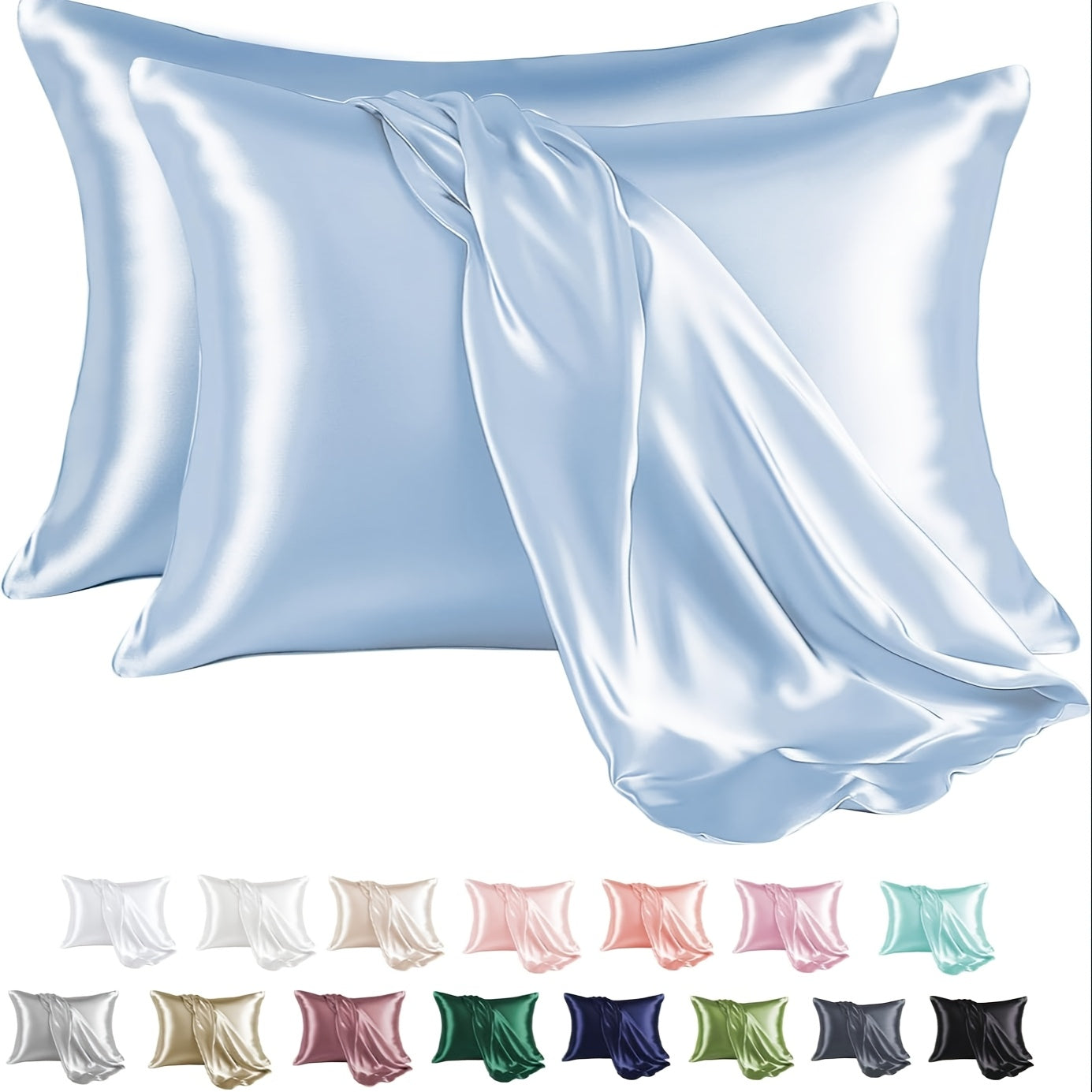 Satin Pillowcases Pack 2, Wrinkle-Resistant, Smooth, Solid Color