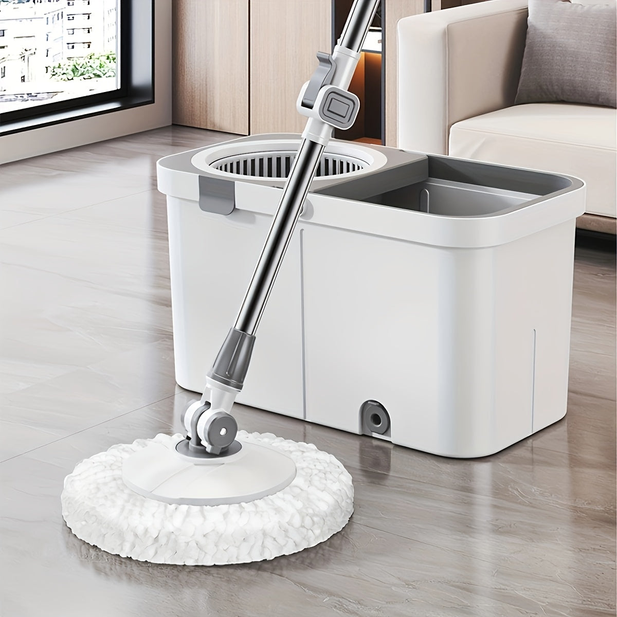 Stainless Steel Mop and Bucket Set for Wet and Dry Cleaning, Hands-Free Maneuverability