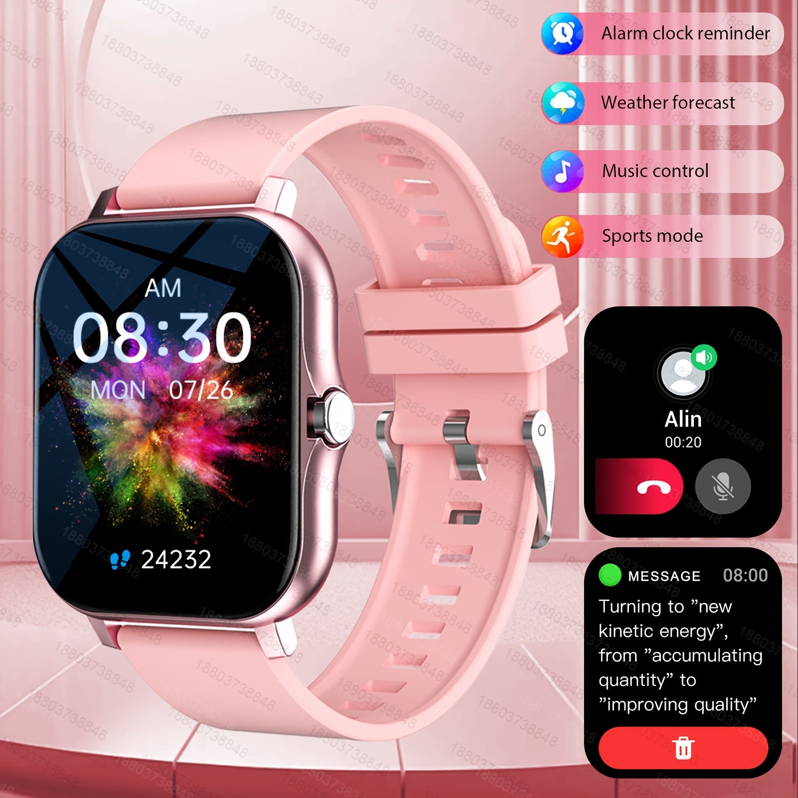 Unisex Fitness Smartwatch with Sports Modes Pedometer Distance Calling 1.83 Inch Screen