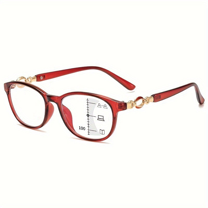 Women's 3-in-1 Reading Glasses Multi-Focus Presbyopia Eyeglasses +1.0 to +4.0