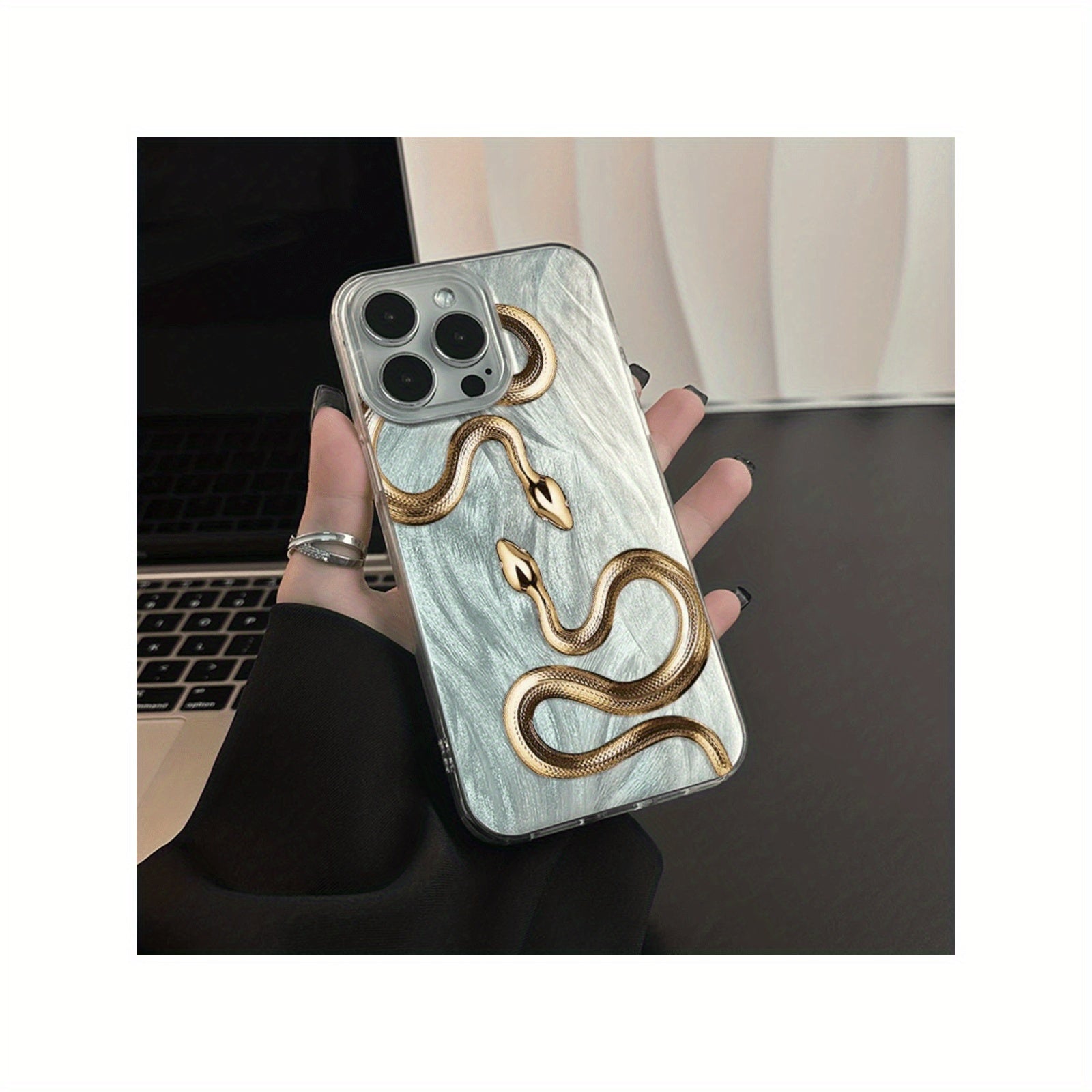 Golden Snake Feather TPU Phone Case for iPhone 11-16 Pro Max with Lens Protection