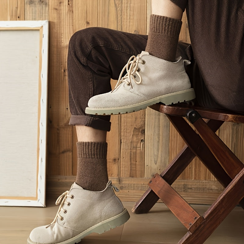 Men's Thickened Warm Mid-Calf Socks Set of 3 Solid Colors for Autumn Winter