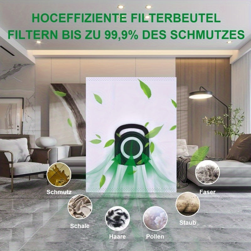 Rowenta ZR200540 va Silence Force 4A changyutgichlari uchun yuqori filtratsiyali chang sumkalari - 10 dona, kuchaytirilgan pol ulanishi bilan va mustahkam plastik/matodan tayyorlangan