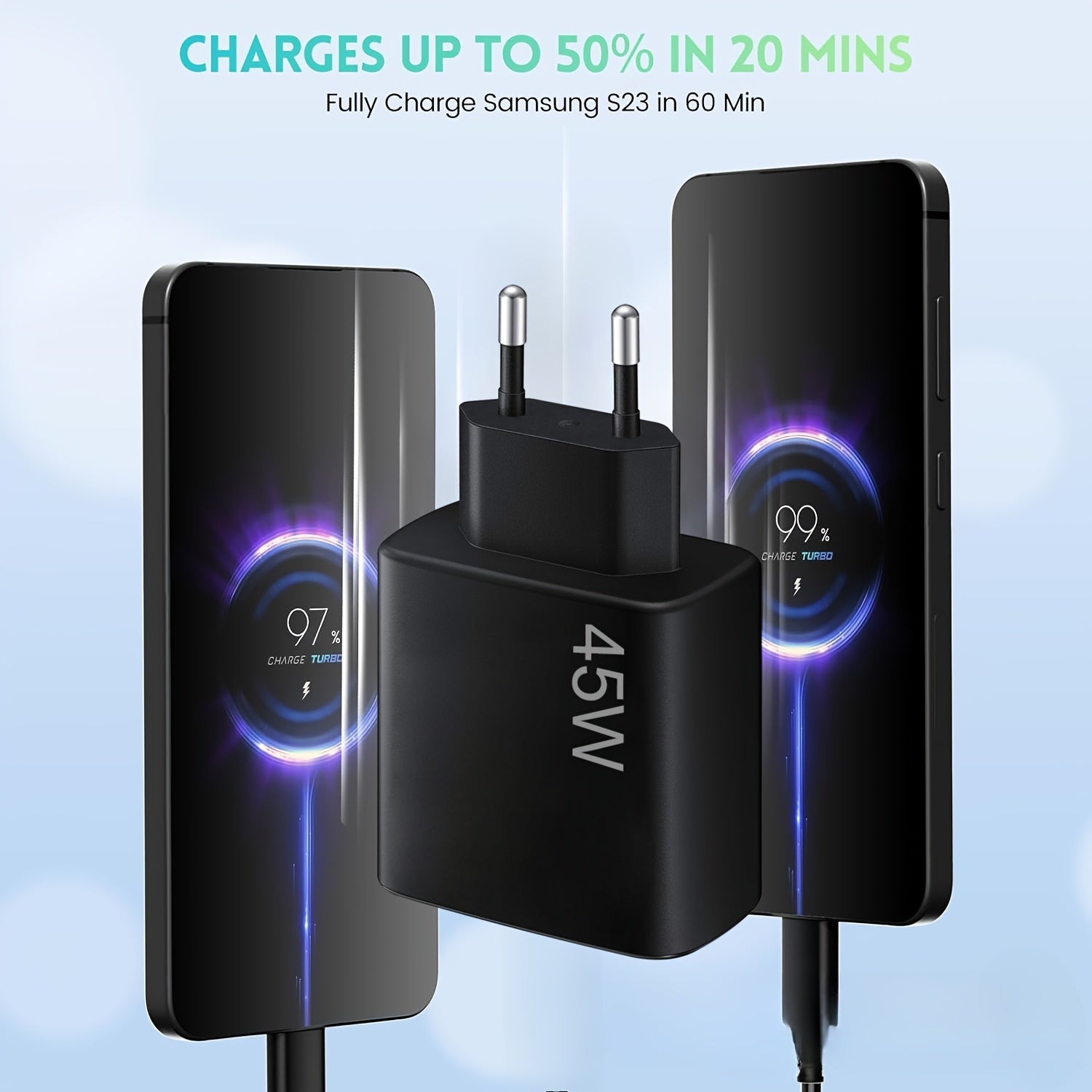 Samsung, Motorola G Series, Tab S9 S8 uchun 45W USB C zaryadlovchi, 100cm kabel bilan