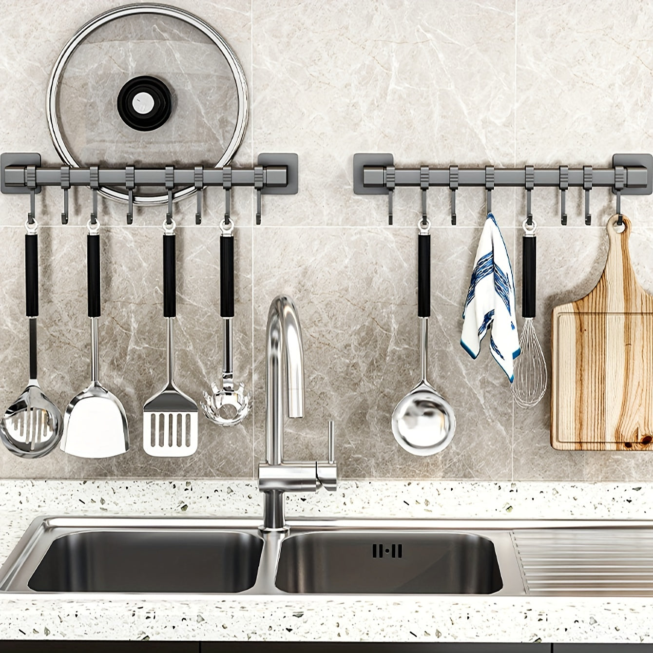Wall-Mounted Kitchen Organizer with Spatula Hook for Utensils and Bathroom Essentials