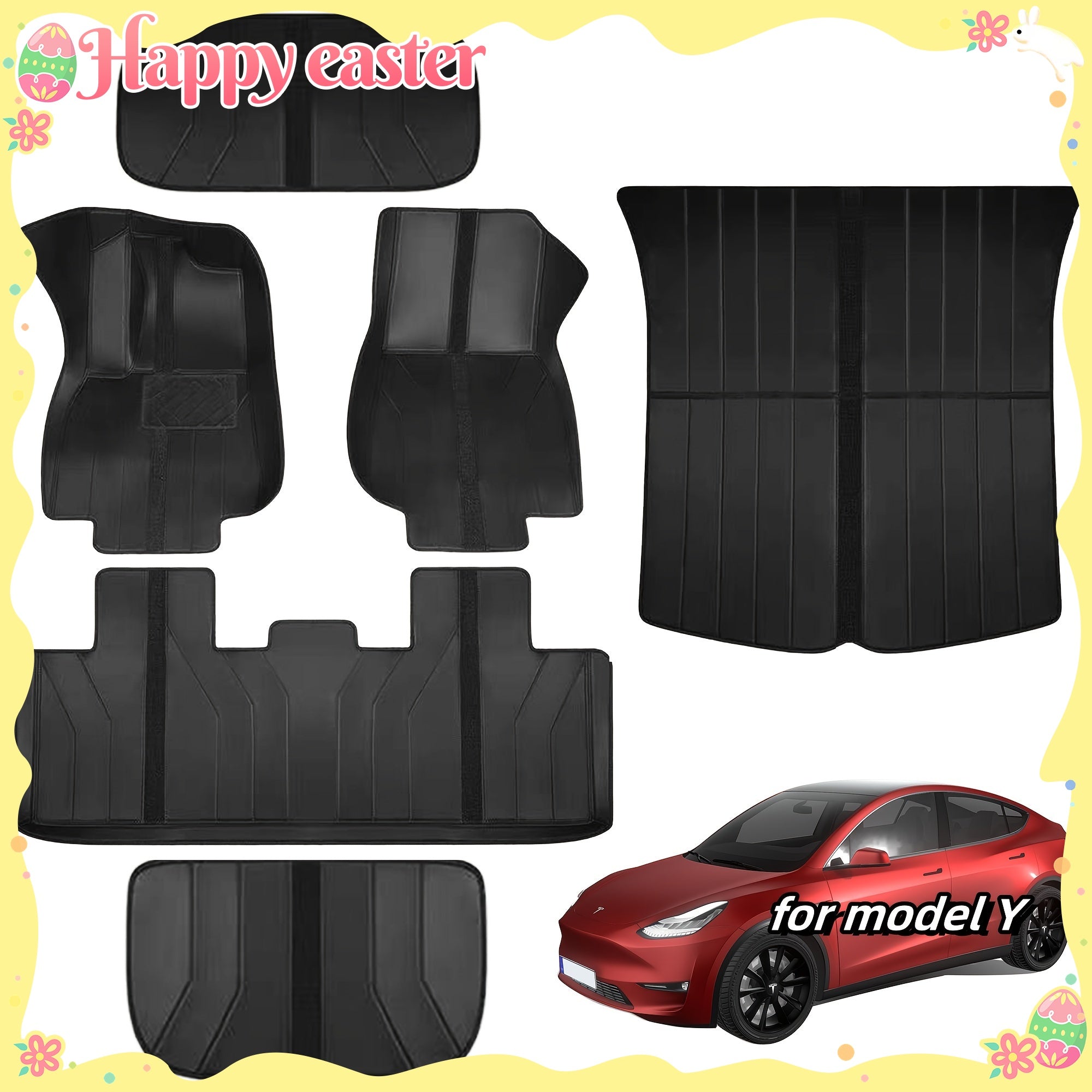 All-Weather Floor Mats Set for Tesla Model Y 2020-2024 Waterproof PU Leather