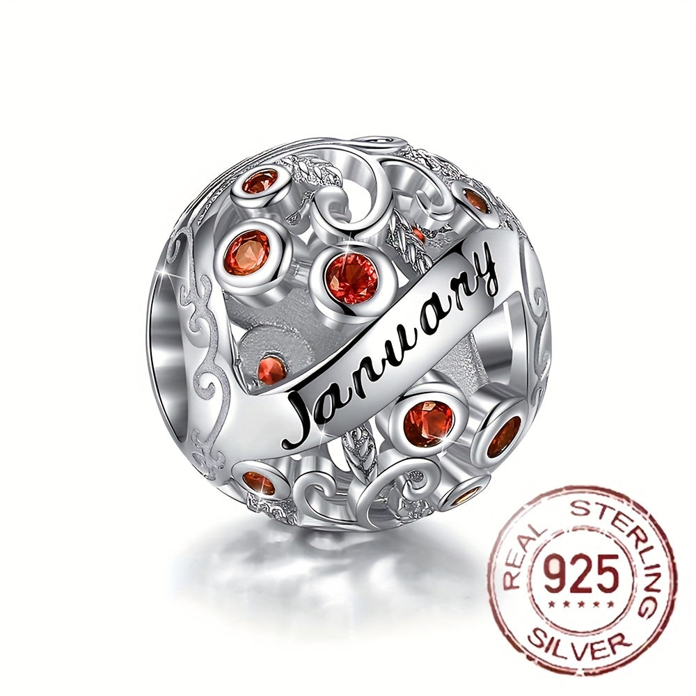 Sterling Silver Twelve Months Series Round Charm Beads for Bracelets and Necklaces