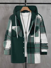 Men's Plaid Hoodie Shirt with Pockets Long Sleeve Woven Polyester Casual Plus Size