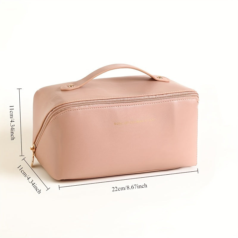 Zarif pushti sayohat makiyaj sumkasi, bo'laklar bilan, katta sig'imli, suv o'tkazmaydigan va formaldegiddan xoli. Terini parvarish qilish va makiyaj zaruriyatlari uchun mos. Mustahkam va ko'chirish uchun qulay to'liq saqlash.