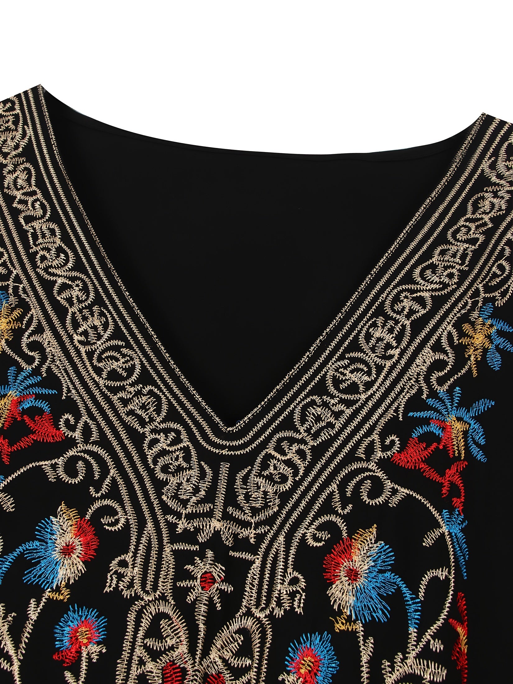 Women's Colorful Embroidered Bat-Sleeve Beach Cover-Up Dress