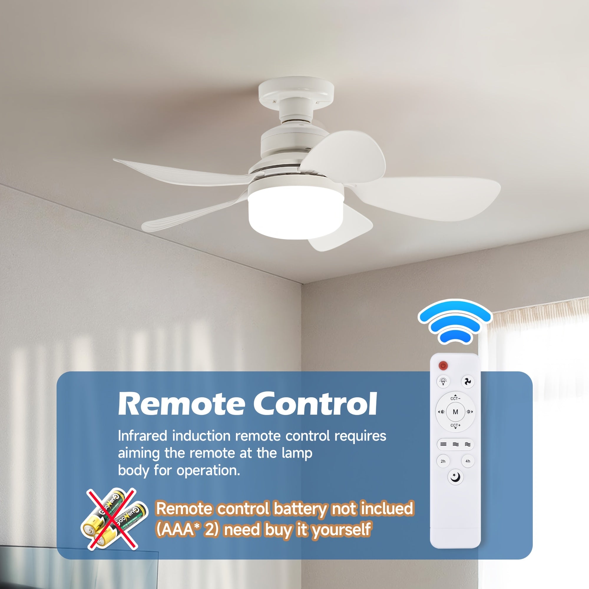 5-Blade Ceiling Fan with Remote Control 42cm Diameter 3 Speeds E26/E27 Bulb Base