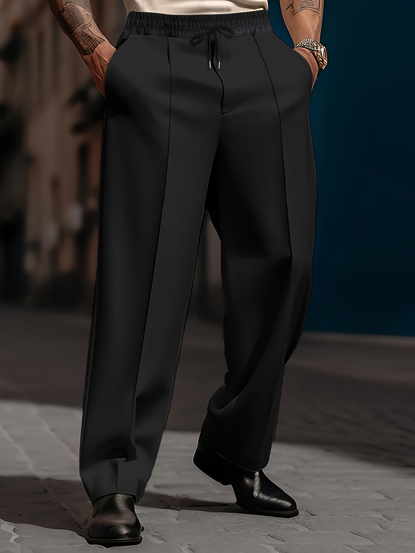 Men's White Relaxed Fit Trousers All-Season Polyester Casual Pockets