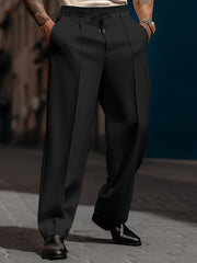 Men's White Relaxed Fit Trousers All-Season Polyester Casual Pockets