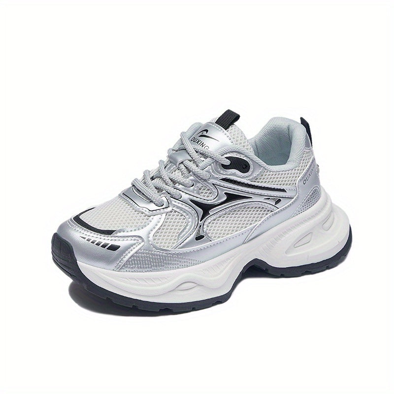 Women’s Korean Style Chunky Dad Shoes Comfortable Platform Sneakers White Gray