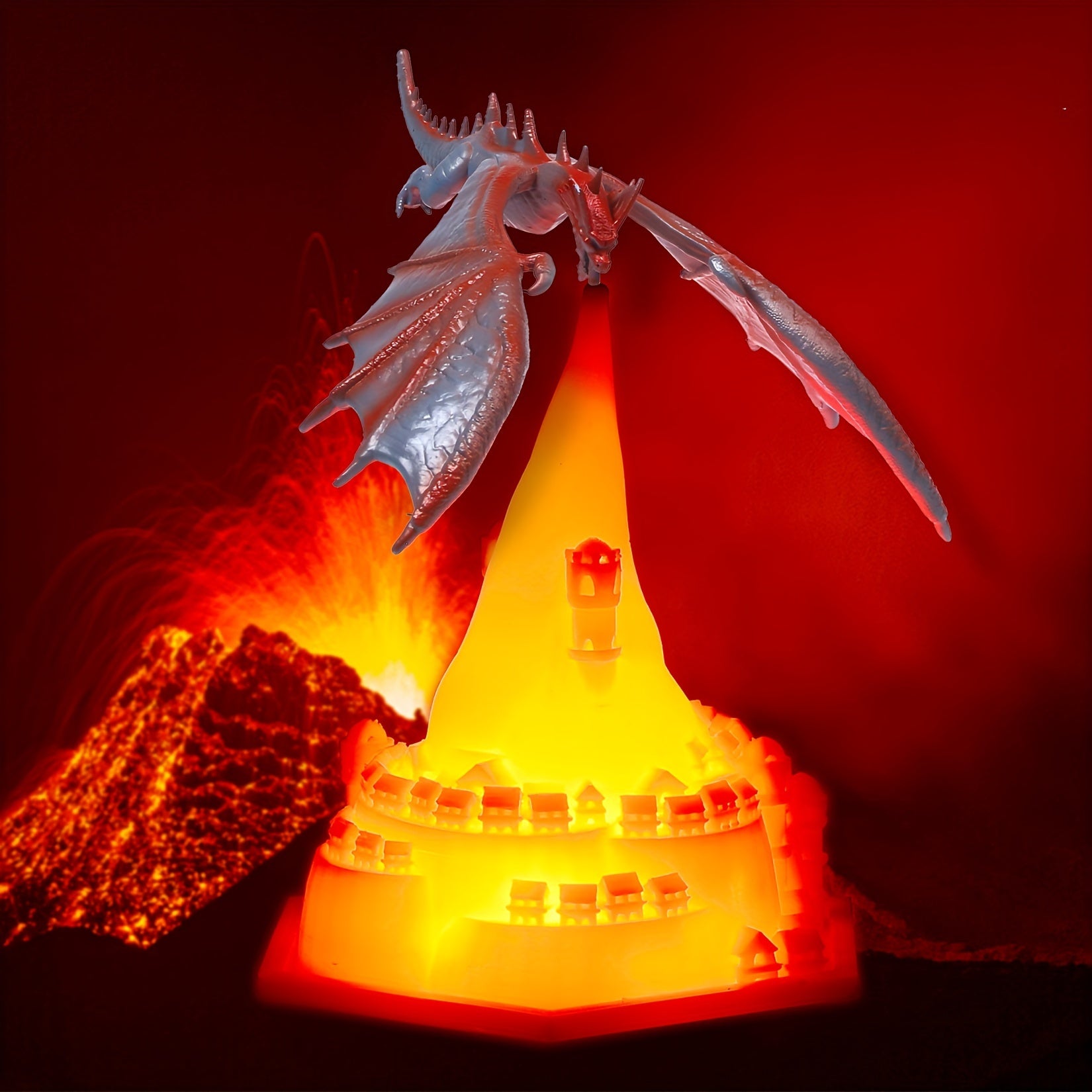 Dragon Night Light with Fire, Rotating and Breathing LED Desktop Lamp