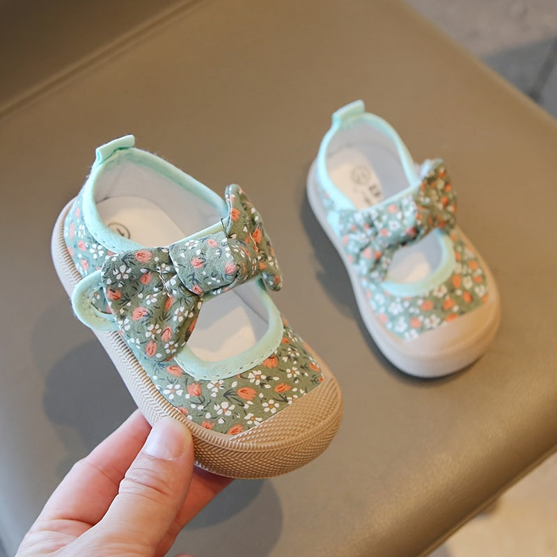 Girls' Canvas Sneakers with Floral Bowknot Non-Slip Comfortable All-Season