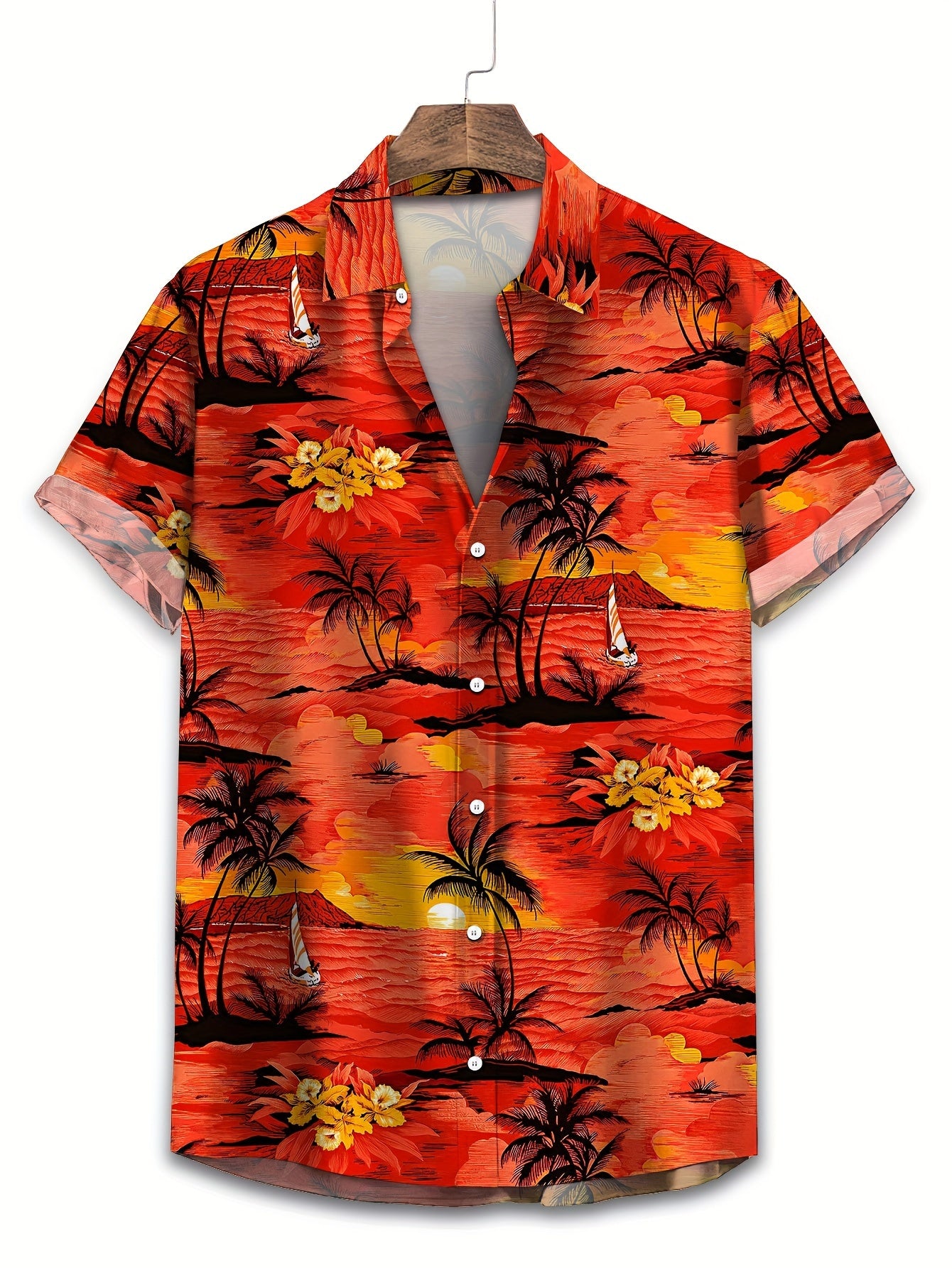 Men's Plus Size Hawaiian Shirt Tropical Island Print Short Sleeve Casual Polyester