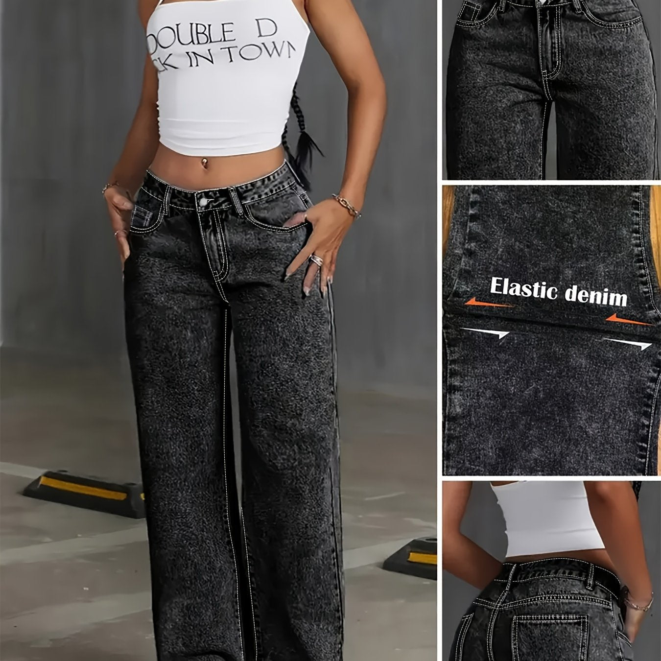 Women's Plus Size High-Waisted Straight-Leg Jeans Stretch Denim Snow-Wash