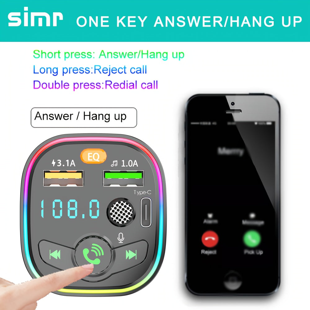 Wireless Car MP3 Player FM Transmitter Dual USB Type-C Charging Hands-Free Car Kit