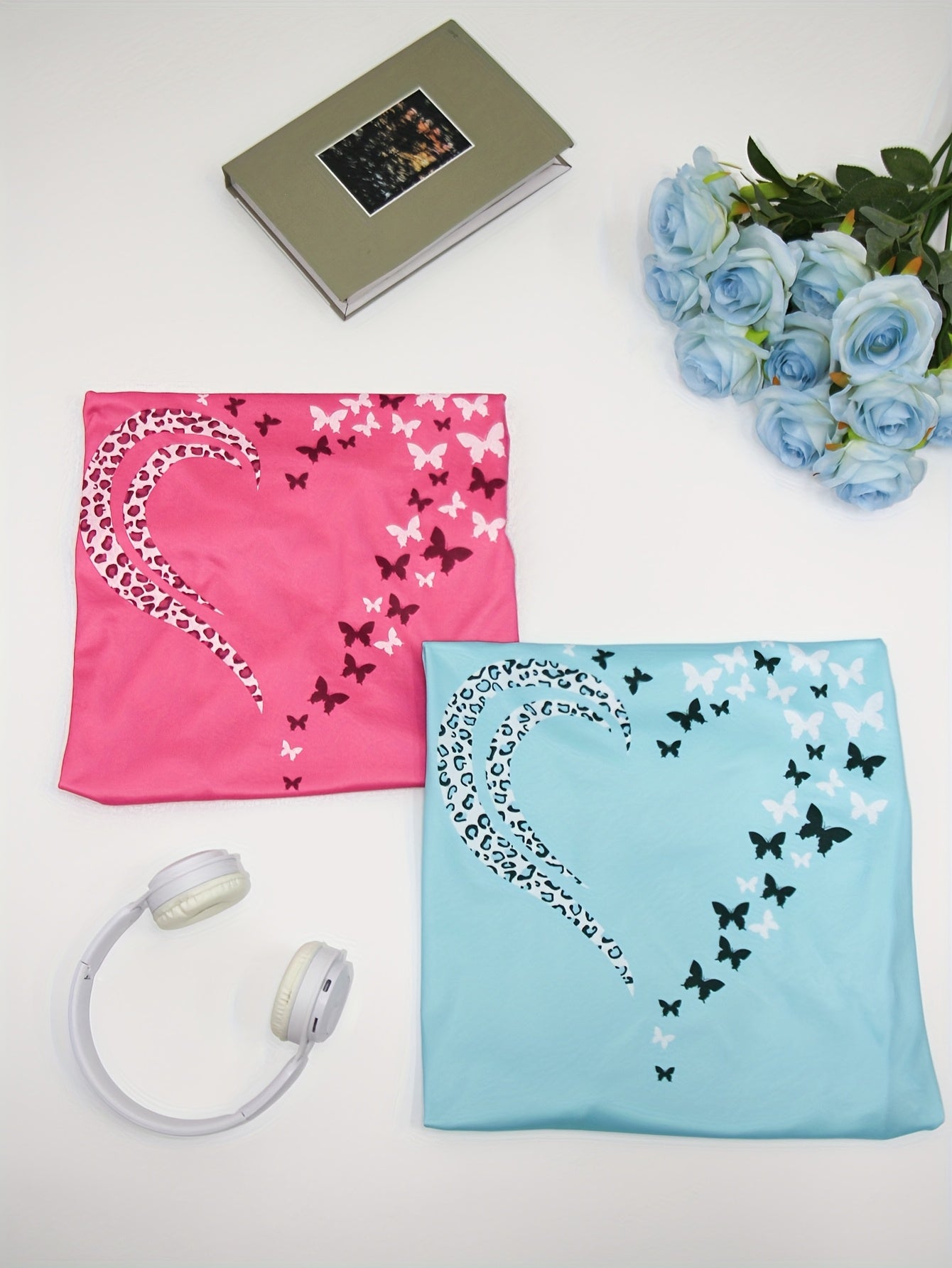 Women's Oversized Short Sleeve T-Shirts Set Heart Print Spring Summer Loose Fit