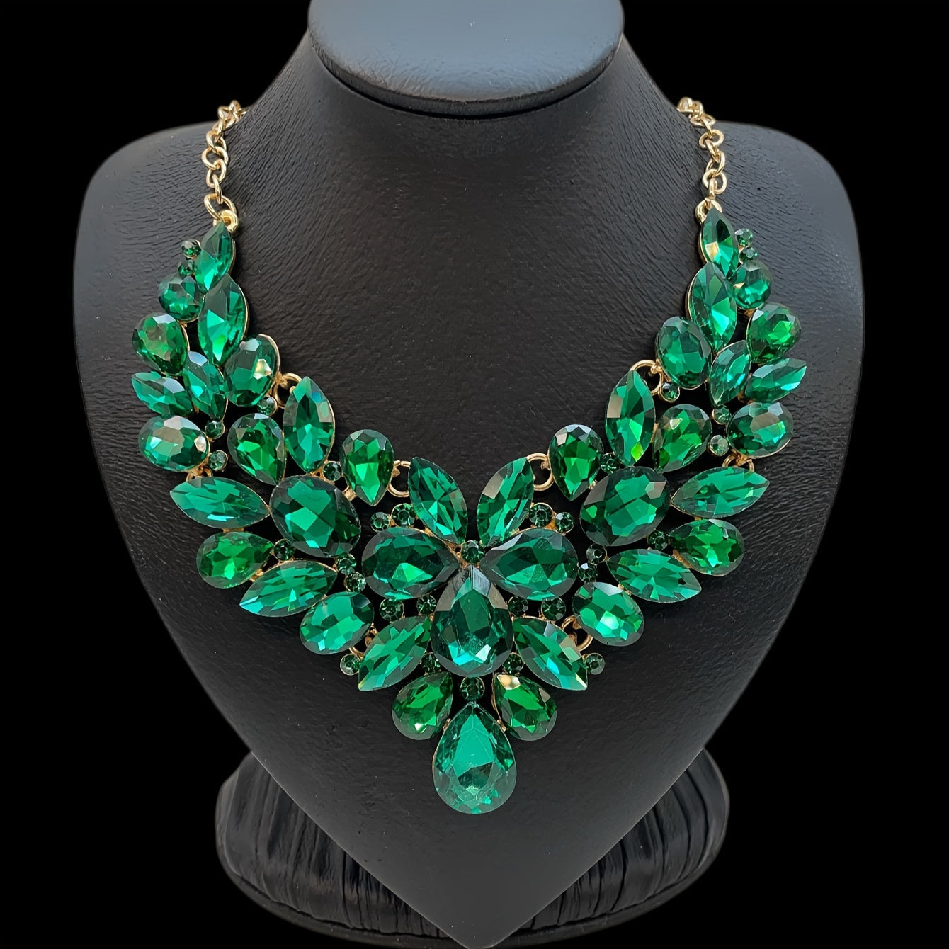 Faux Crystal Bib Necklace with Colorful Iced Out Design for Parties and Events