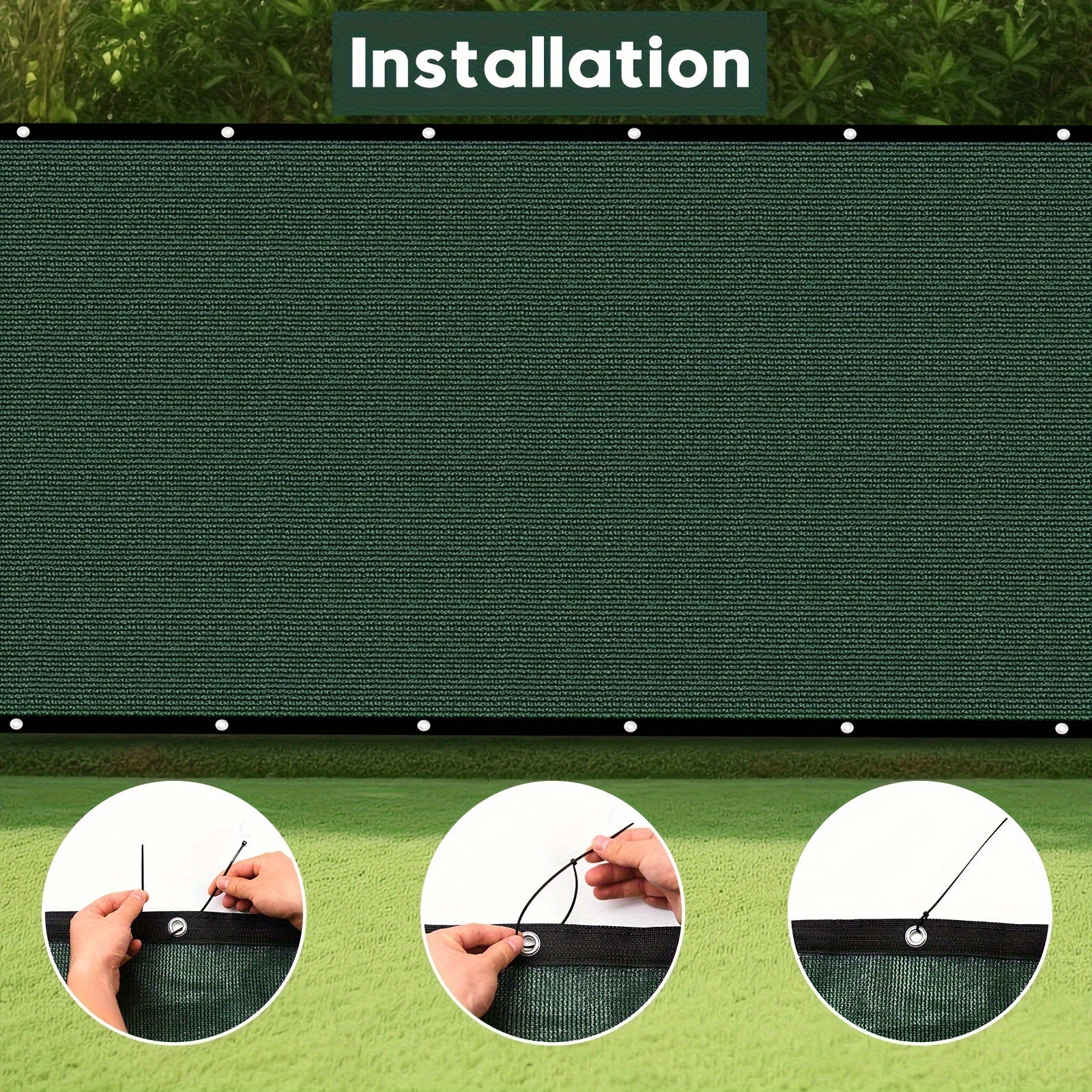 Heavy Duty Green Plastic Privacy Fence Screen Mesh with Brass Grommets and Straps for Gardens Yards Pools