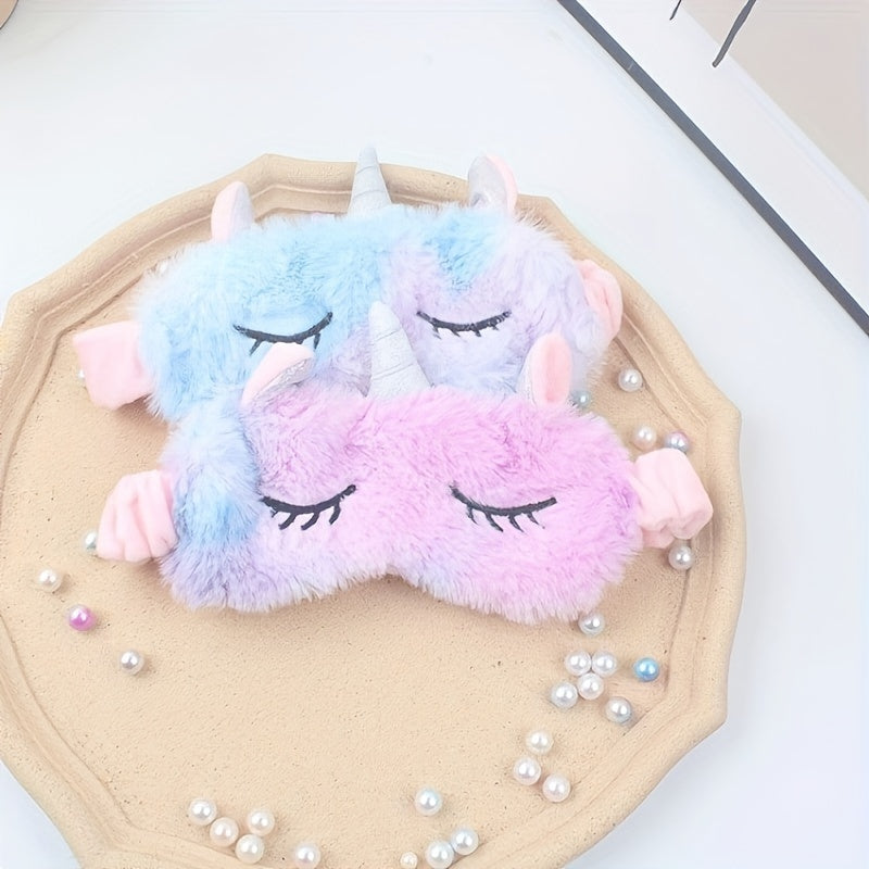 Unicorn Sleep Mask Fuzzy Eye Cover with Horns for Restful Sleep