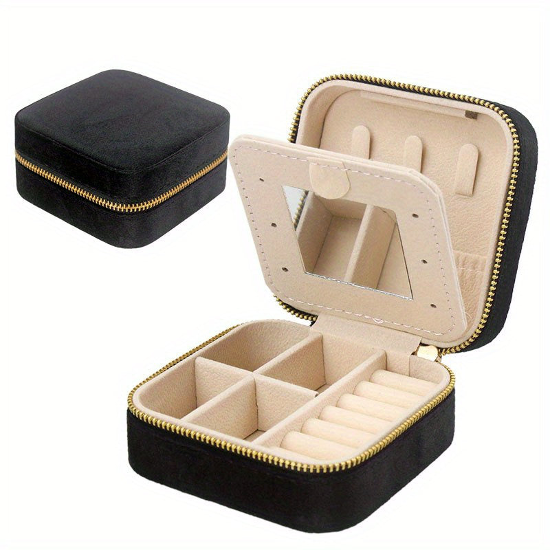 Мини переносная шкатулка для украшений с зеркалом для колец, ожерелий и гвоздиков